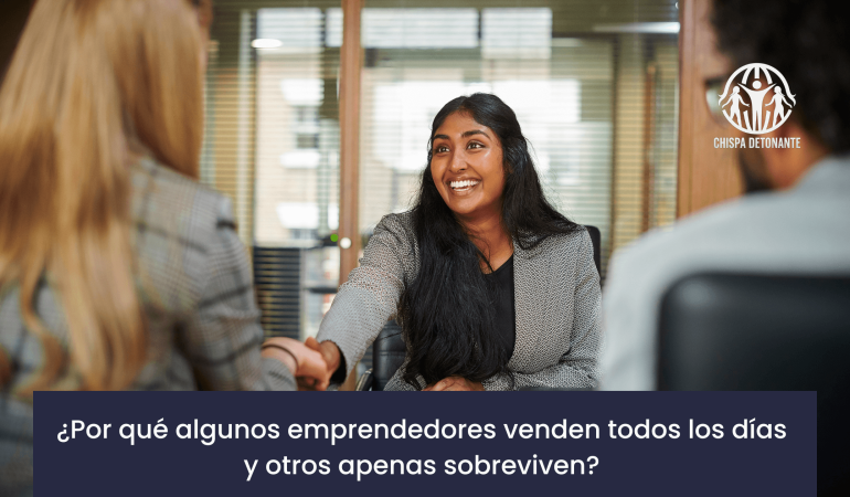 Emprendedor aplicando técnicas de neuroventas durante una reunión comercial con un cliente.